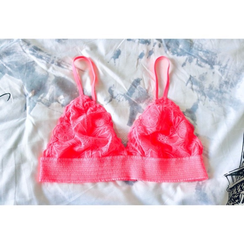 COPY - Aerie neon pink embroidered triangle brale…